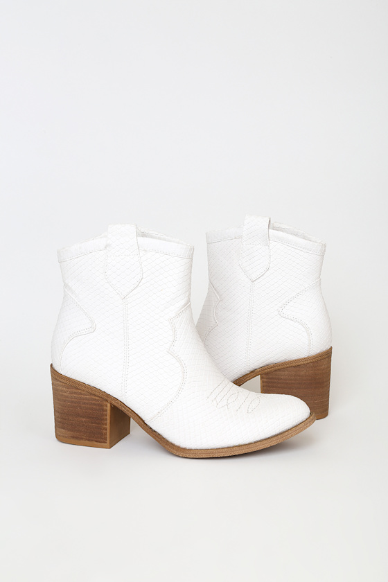 white booties snake skin