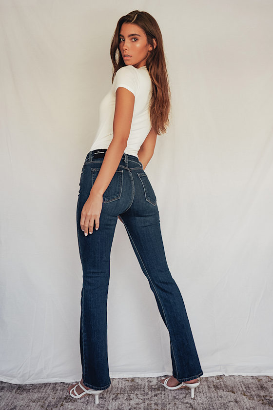 high rise dark wash bootcut jeans