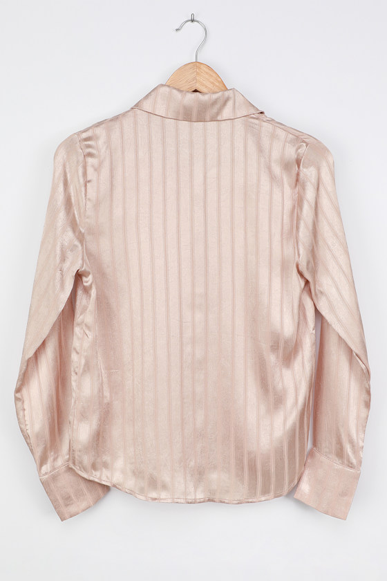 Champagne Satin Top - Collared Button-Up Top - Satin Striped Top - Lulus