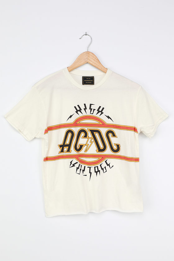 Retro Brands AC/DC Tee - Off White Graphic Tee - Short Sleeve Top - Lulus