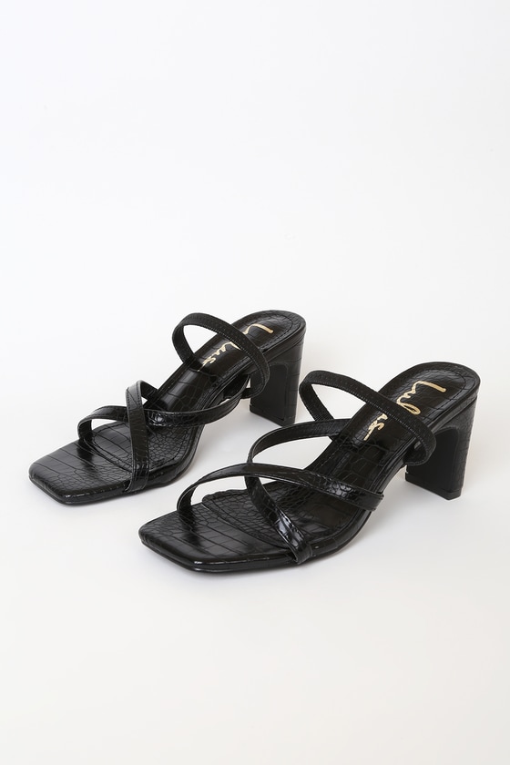 Black Crocodile Heels - Strappy High Heels - High Heel Sandals - Lulus