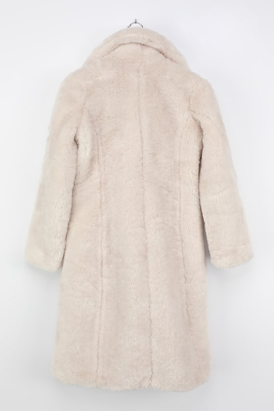 Avec Les Filles - Cream Faux Fur Coat - Collared Longline Coat - Lulus