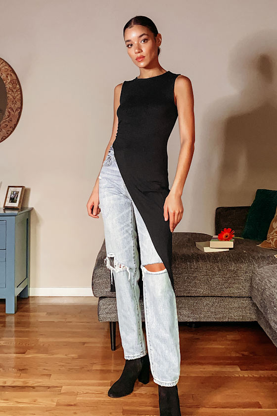 Great Timing Black Asymmetrical Sleeveless Tunic Top 4