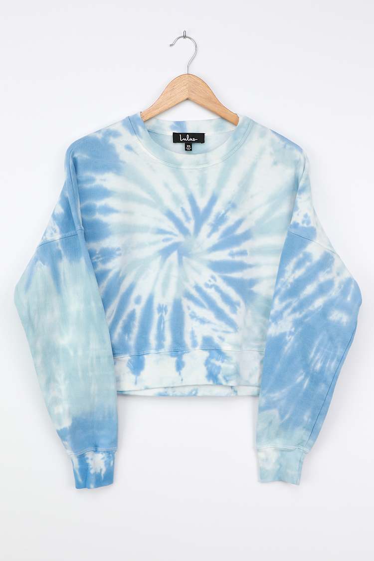 Blue Tie-Dye Sweater - Blue Tie-Dye Cropped Sweatshirt - Lulus