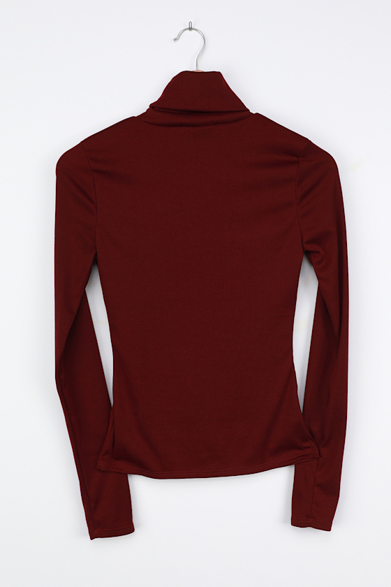 Cute Burgundy Top - Turtleneck Top - Ribbed Long Sleeve Top - Lulus
