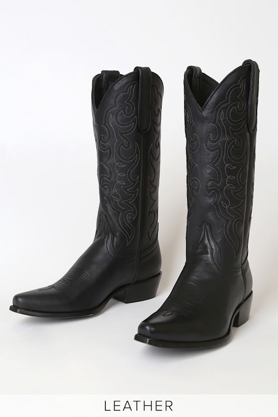 Grit Black Leather Pointed-Toe Knee High Boots 3