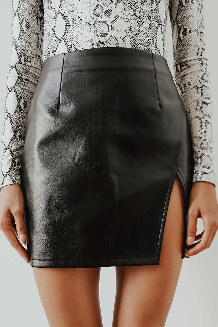 Walking the Walk Black Vegan Leather Mini Skirt