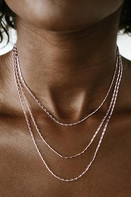 Rose Gold Necklace Triple Layered Necklace Chain Necklace Lulus