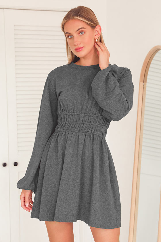 Fashion Win Charcoal Grey Balloon Sleeve Mini Dress 4