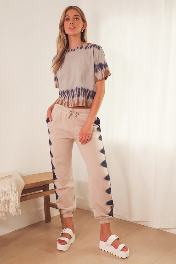 Relaxed Crop Beige Tie-Dye Short Sleeve Tee 7