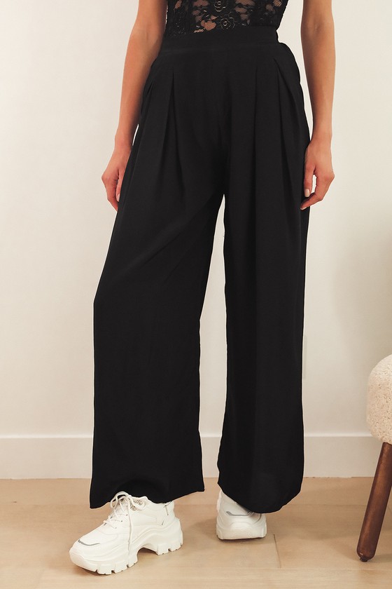 Pleated Wide Leg Pants - Black | Singapore Online Boutique Office Wear |  ALYSSANDRA