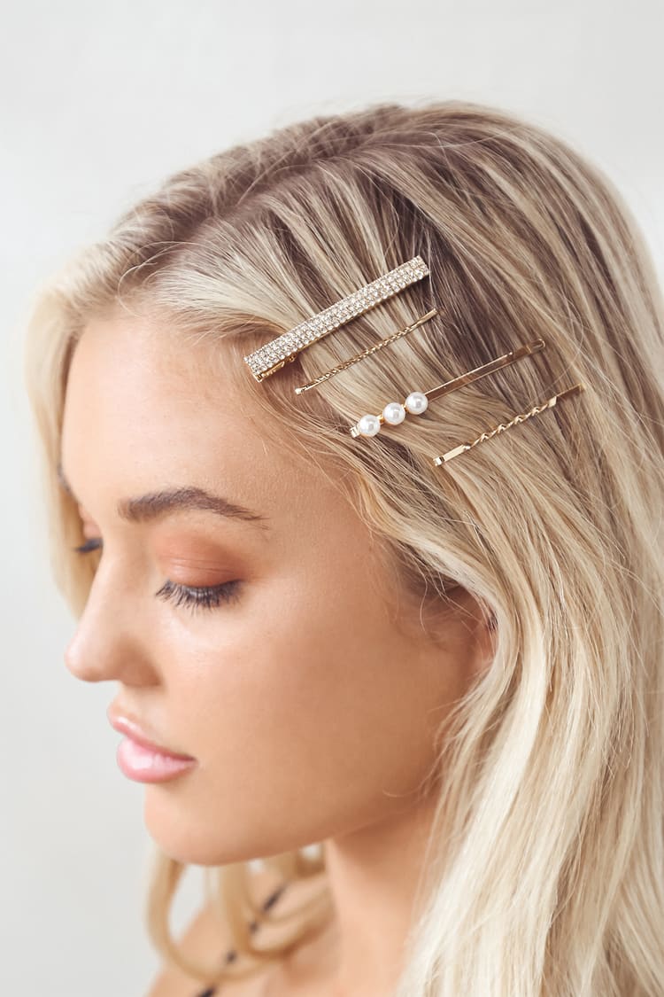 Gold Hair Pins - Gold Hair Clip Set - Rhinestone Hair Clip Set - Lulus