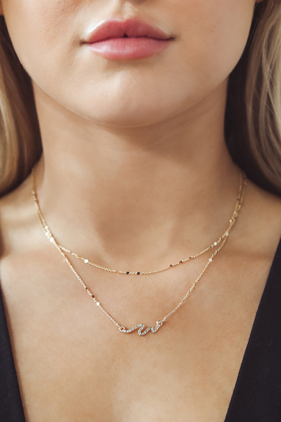 Rhinestone Layered Necklace Gold Necklace Dainty Necklace Lulus