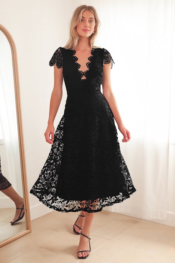 black crochet lace open back dress