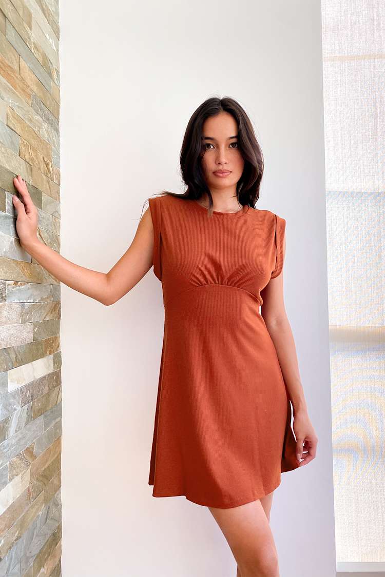 falling for you mini dress orange Jeanie Bow Shoulder Mini Dress Orange main image 1