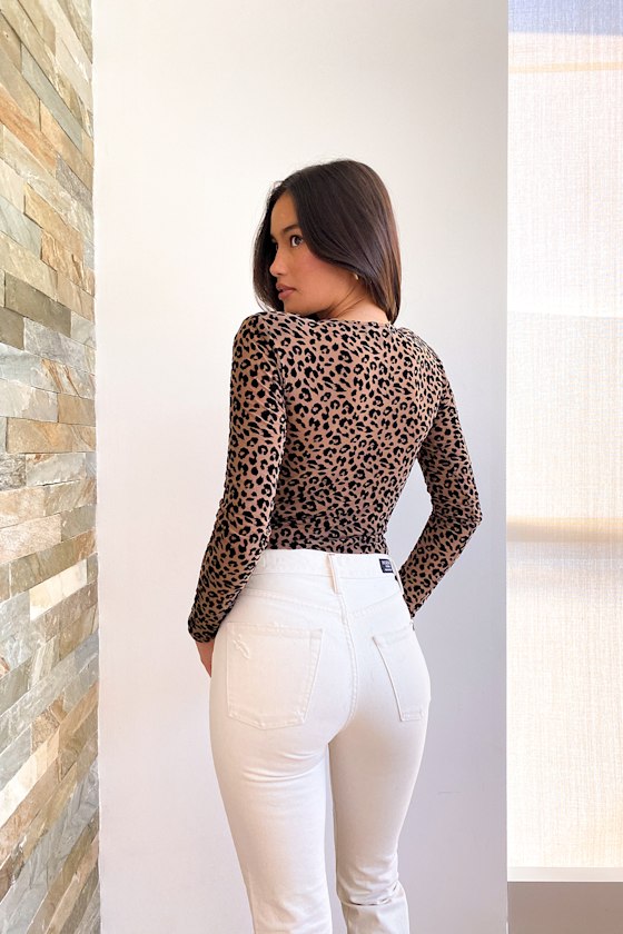 Fiercely Flirty Brown Leopard Print Mesh Long Sleeve Bodysuit 5