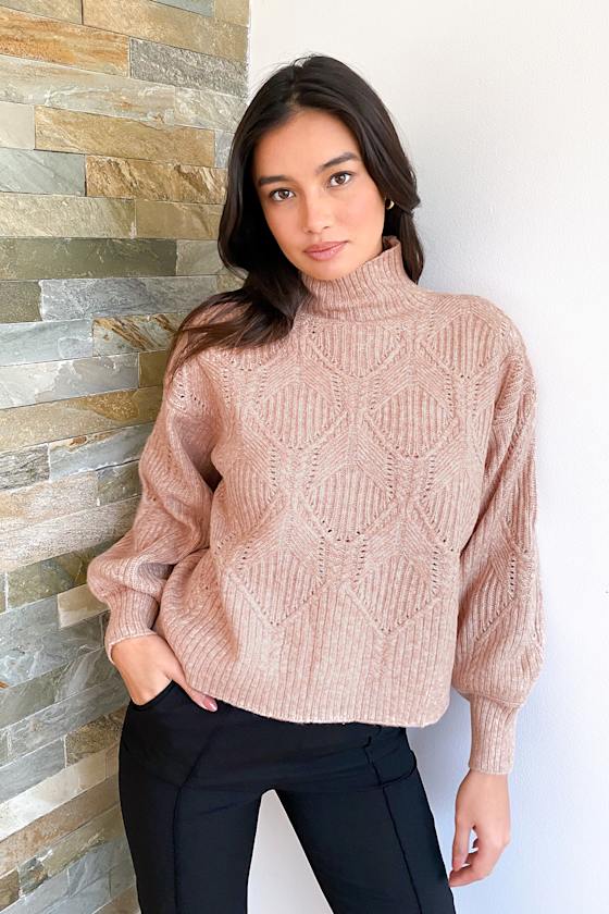 Cozy Memories Blush Pointelle Knit Turtleneck Sweater 1