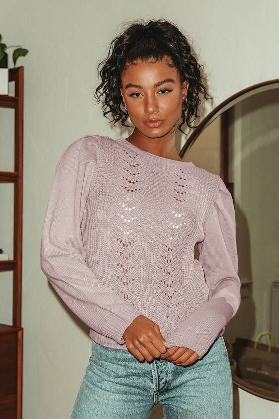 Genuine Love Dusty Lavender Pointelle Knit Puff Sleeve Sweater 6