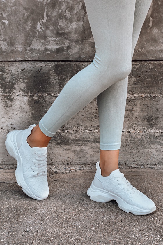 Steve Madden Myles-Q - White Knit Sneakers - Cool Chunky Sneakers - Lulus