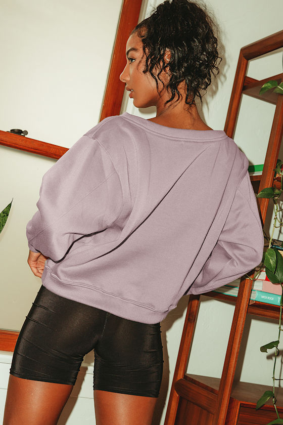 Leisure Time Lavender Off-the-Shoulder Sweatshirt 4