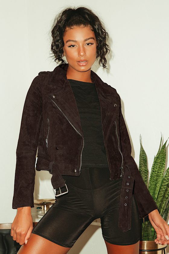 Back in Action Brown Suede Leather Cropped Moto Jacket 7