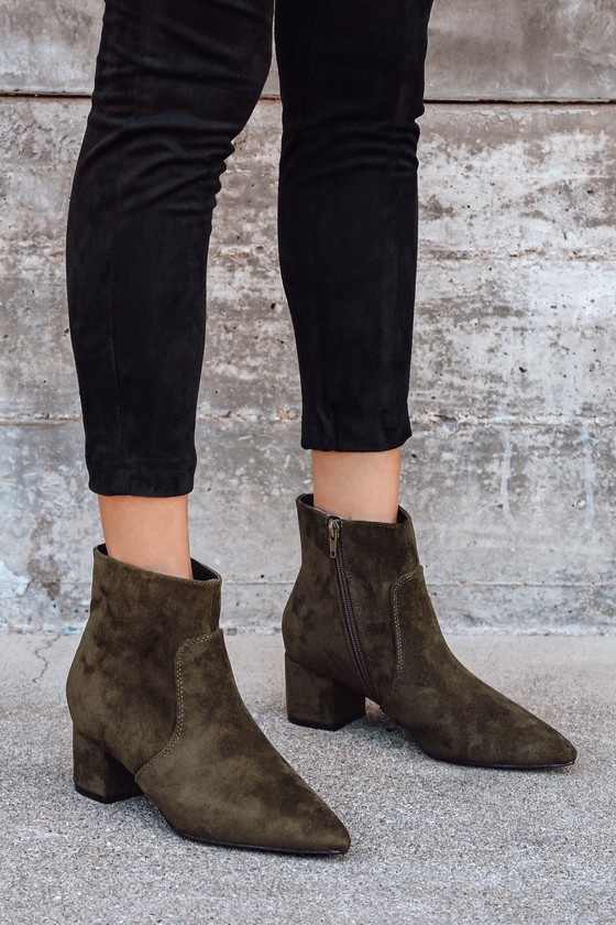 Olive Green Boots - Vegan Suede Boots 