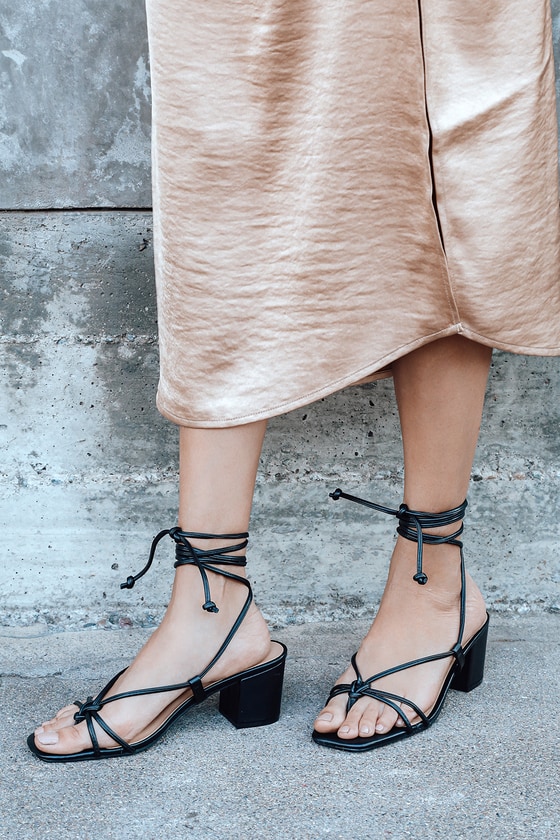 Cute Black High Heels - Lace-Up Sandals - Vegan Leather Sandals - Lulus