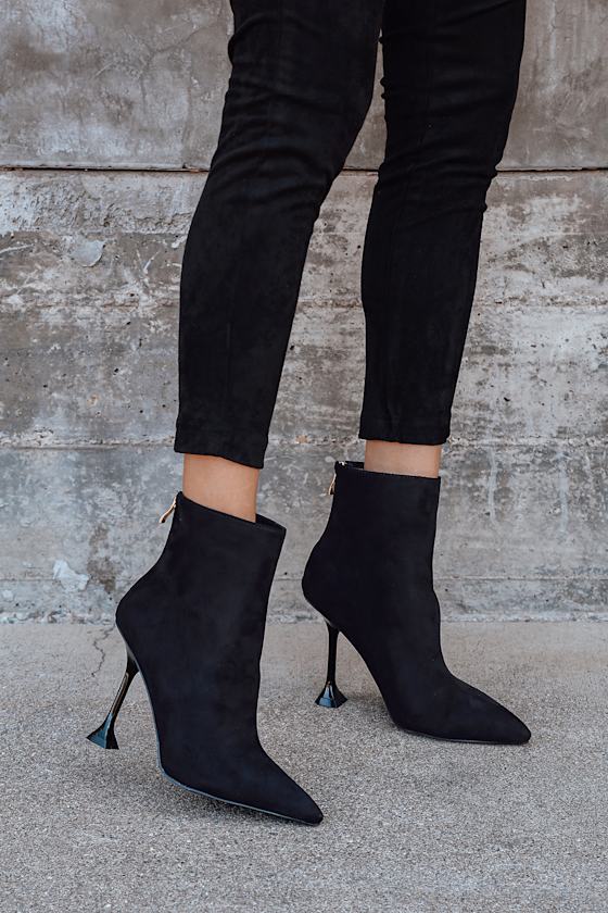 black suede pointed toe booties