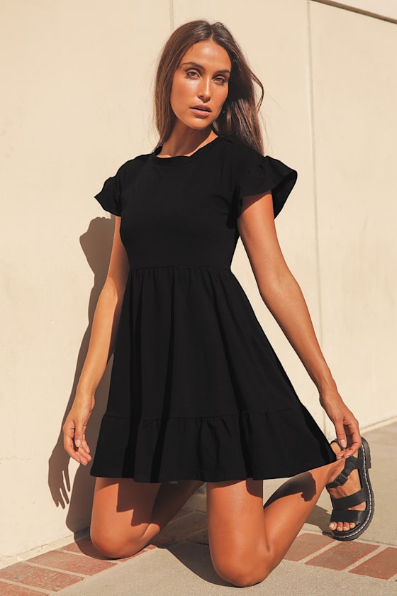 Black Babydoll Dress Tiered Babydoll Dress Black Mini Dress Lulus