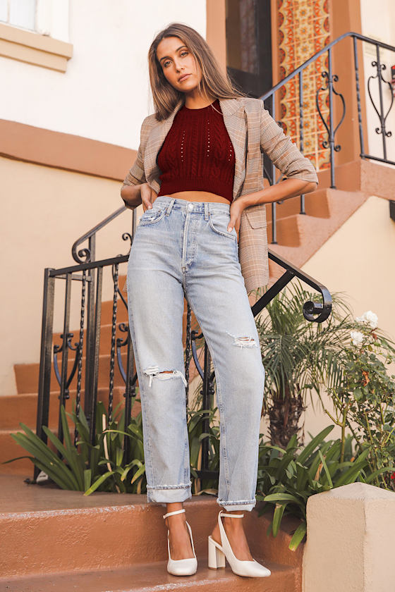 Short + Sweet Burgundy Cable Knit Cropped Sweater Top 5