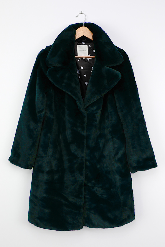 Avec Les Filles Emerald Green Faux Fur Coat Longline Coat Lulus