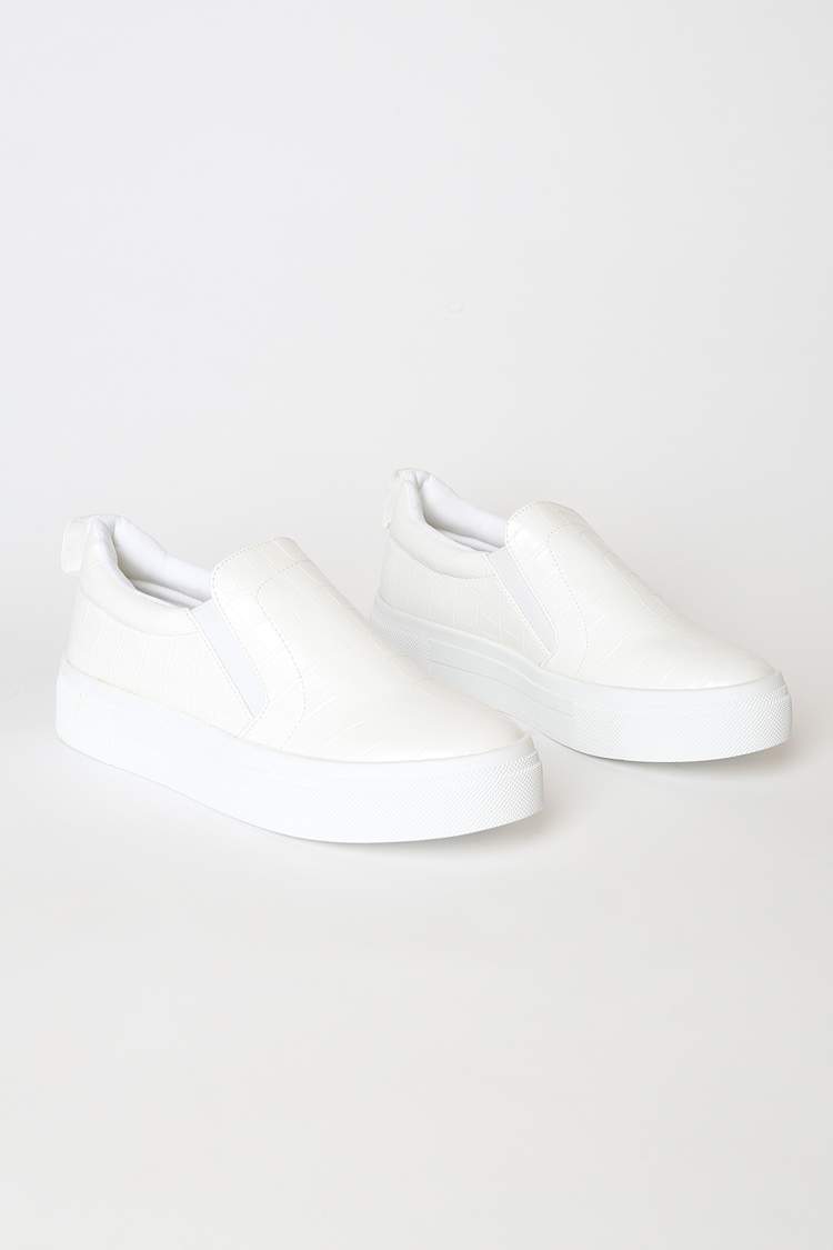 White Crocodile Sneakers - Flatform Sneakers - Slip-On  display picture 3
