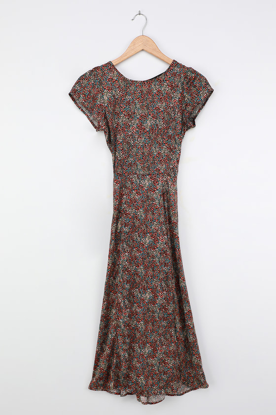 Floral Print Midi Dress - Short Sleeve Midi Dress - Cutout Midi - Lulus