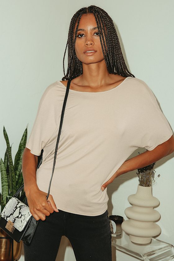 True Delight Beige Twist Back Tee 7