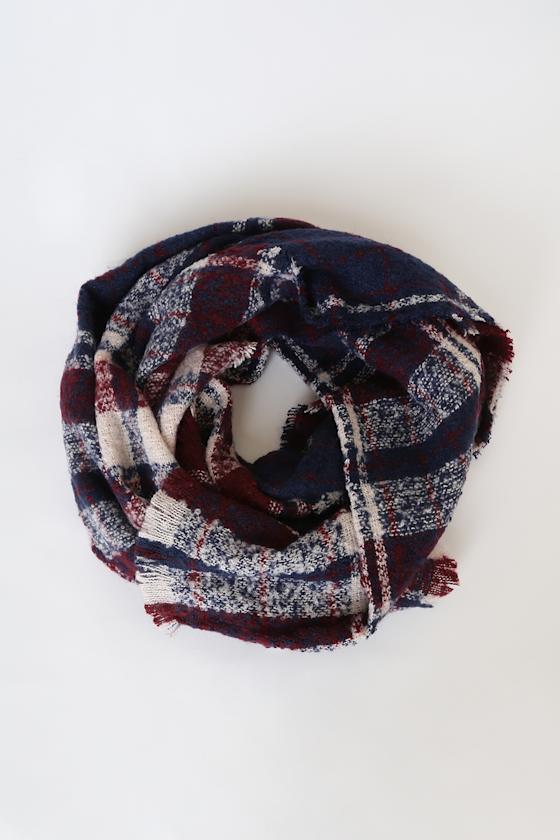 It's a Cozy Vibe Burgundy Plaid Oversized Scarf 1