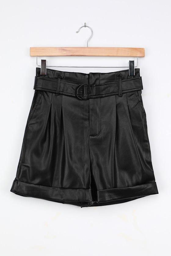 Take a Ride Black Vegan Leather Paperbag Waist Shorts 1