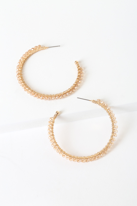 Gold Hoops Beaded Hoops Gold Beaded Hoop Earrings Lulus