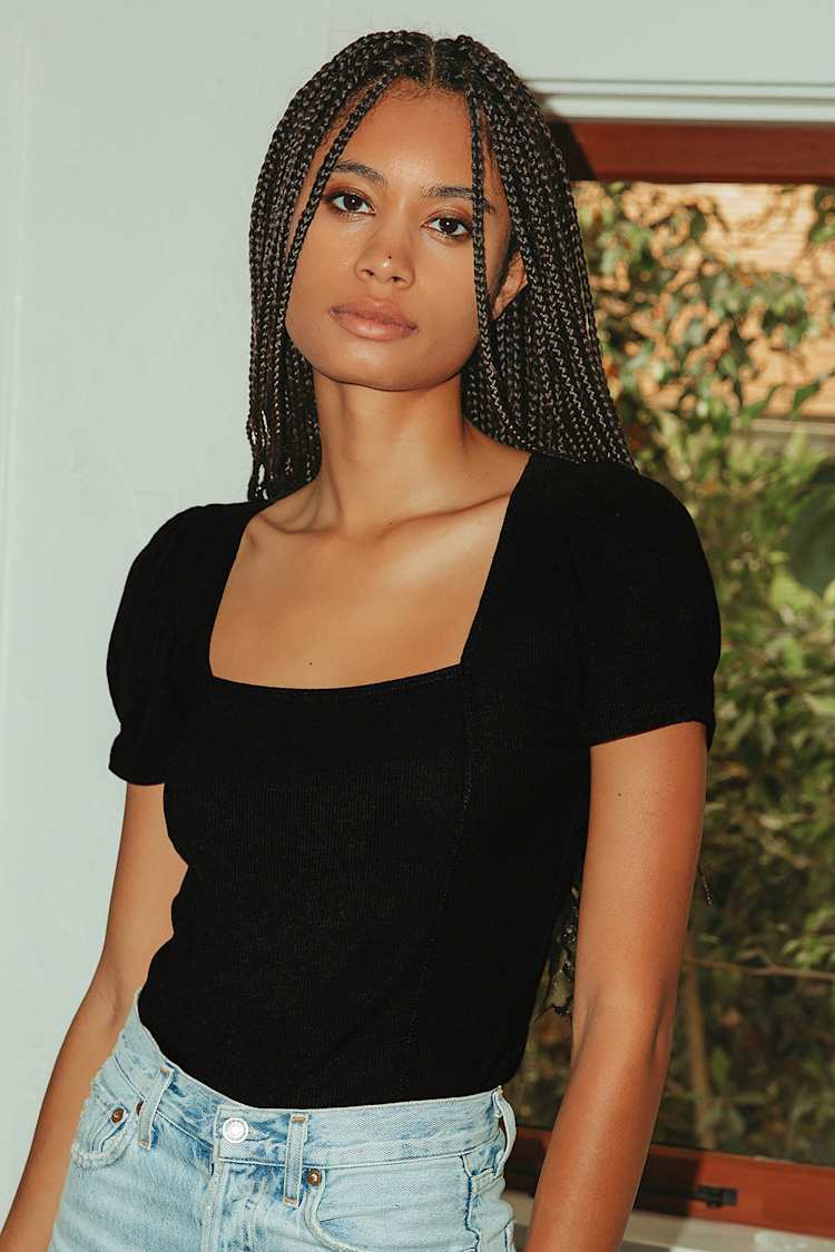 black square neck shirt