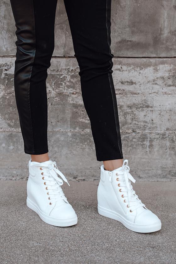 white high top wedge trainers