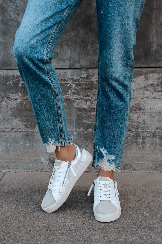 Steve Madden Parka - White Distressed Sneakers - Zipper Sneakers - Lulus