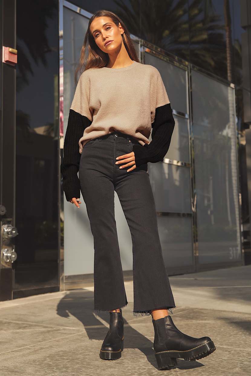 Beige and Black Sweater - Color Block Sweater - Two-Tone Sweater - Lulus