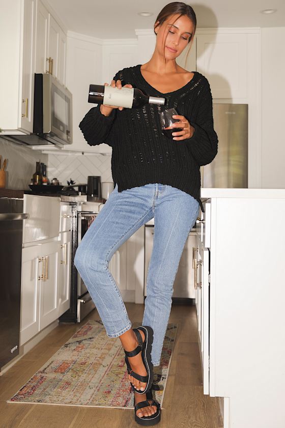 Rhythm Whistler Sweater - Black Loose Knit Sweater - Cozy Sweater - Lulus