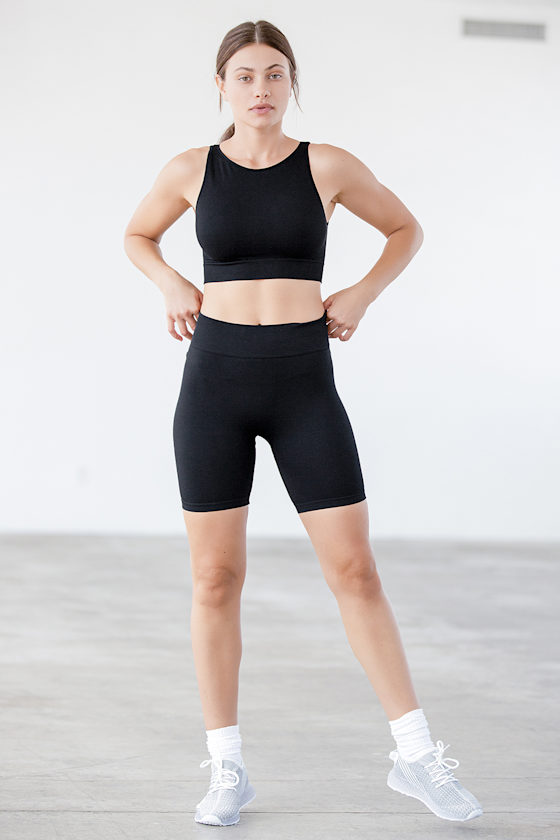 Basic Black Sports Bra HighNeck Sports Bra Seamless Bra Top Lulus