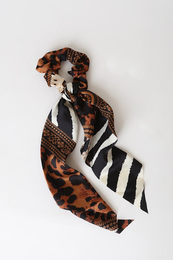 Untamed Style Multi Animal Print Scarf Ponytail Holder 1