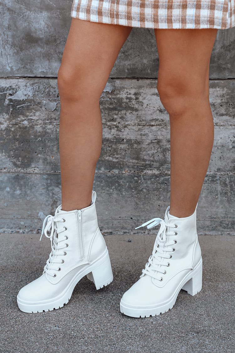 White Lace-Up Boots - Chunky Platform Boots - Cool Mid-Calf Boots - Lulus