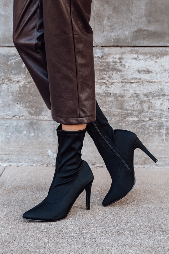 Stretchy Black Sock Boots - Mid-Calf Boots - Pointed-Toe Boots - Lulus