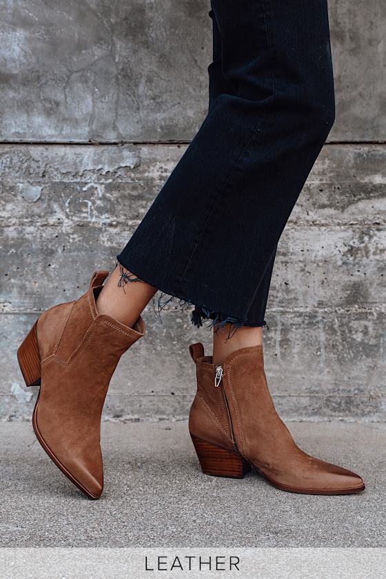 Sammey Teak Nubuck Leather Pointed-Toe Ankle Booties 1