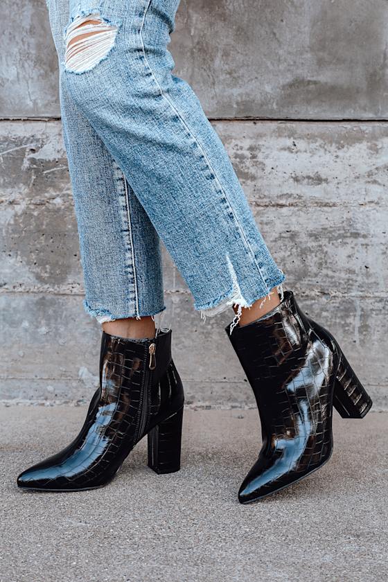 duffy embossed croc design heeled ankle booties