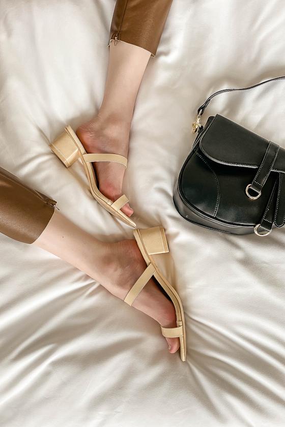 Lulus Fallyn Naked Vanilla Mules In Beige