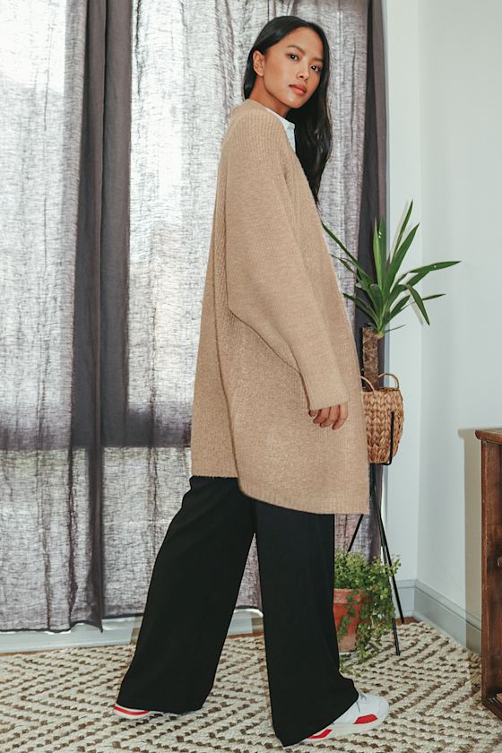 Sending Warm Wishes Beige Knit Oversized Cardigan Sweater 6